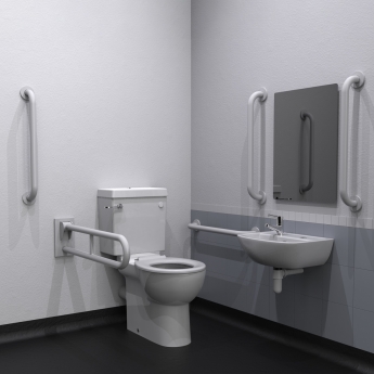 Nymas NymaCARE Premium Rimless LH Close Coupled Doc M Toilet Pack - White Grab Rails