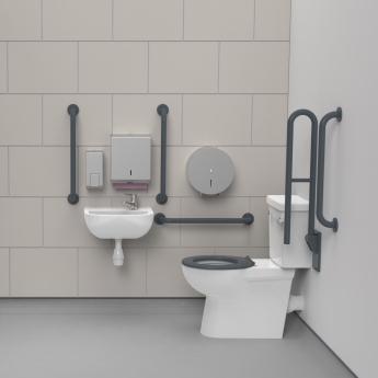 Nymas NymaCARE Premium Rimless RH Close Coupled Doc M Toilet Pack - Dark Grey Grab Rails