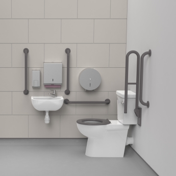 Nymas NymaCARE Premium Rimless RH Close Coupled Doc M Toilet Pack - Grey Grab Rails