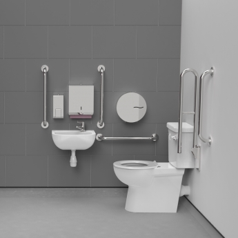 Nymas NymaCARE Premium Rimless RH Close Coupled Doc M Toilet Pack - Polished Grab Rails | Product Image