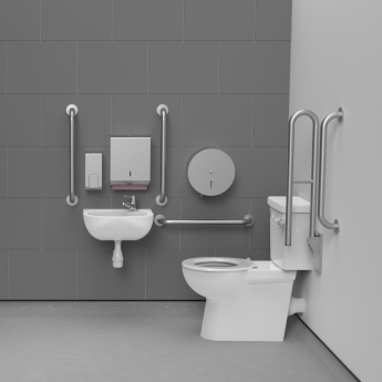 Nymas NymaCARE Premium Rimless RH Close Coupled Doc M Toilet Pack - Satin Grab Rails