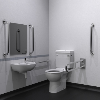 Nymas NymaCARE Premium Rimless RH Close Coupled Doc M Toilet Pack - Satin Grab Rails