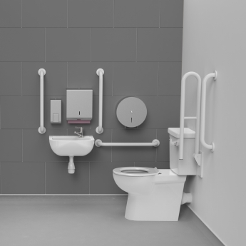 Nymas NymaCARE Premium Rimless RH Close Coupled Doc M Toilet Pack - White Grab Rails