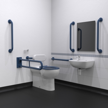 Nymas NymaCARE Premium Rimless LH Back to Wall Doc M Toilet Pack - Dark Blue Grab Rails