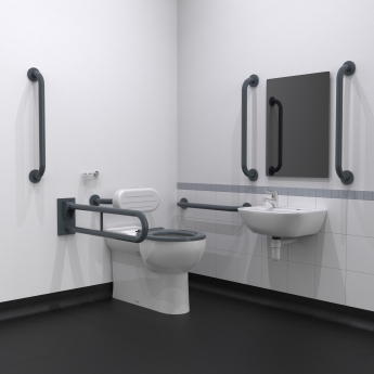 Nymas NymaCARE Premium Rimless LH Back to Wall Doc M Toilet Pack - Dark Grey Grab Rails