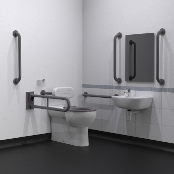 Nymas NymaCARE Premium Rimless LH Back to Wall Doc M Toilet Pack - Grey Grab Rails