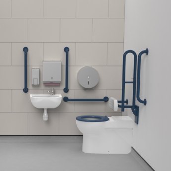 Nymas NymaCARE Premium Rimless RH Back to Wall Doc M Toilet Pack - Dark Blue Grab Rails | Product Image