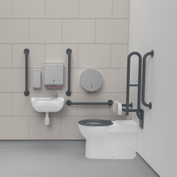 Nymas NymaCARE Premium Rimless RH Back to Wall Doc M Toilet Pack - Dark Grey Grab Rails | Product Image