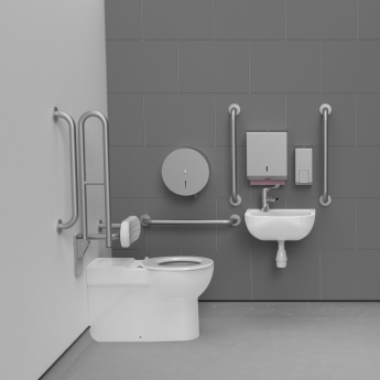 Nymas NymaCARE Premium Rimless LH Back to Wall Doc M Toilet Pack with TMV3 Tap - Satin Grab Rails | Product Image