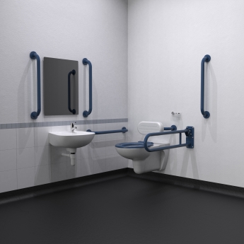 Nymas NymaCARE Wall Hung Doc M Toilet Pack with TMV3 Tap - Dark Blue Grab Rails | Product Image
