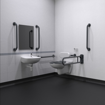 Nymas NymaCARE Wall Hung Doc M Toilet Pack with TMV3 Valve - Dark Grey Grab Rails | Product Image