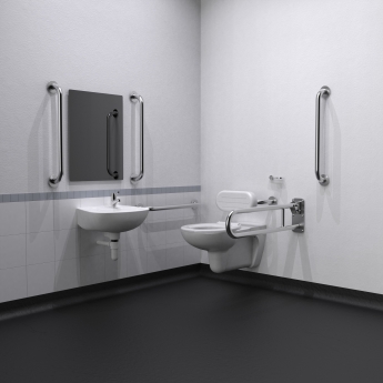 Nymas NymaCARE Wall Hung Doc M Toilet Pack with TMV3 Tap - Satin Grab Rails | Product Image