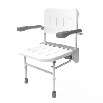 Nymas NymaCARE Premium Wall Mounted Shower Seat with Legs Back and Arms - White