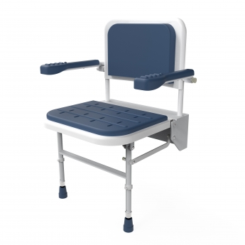 Nymas NymaCARE Premium Wall Mounted Padded Shower Seat with Legs Back and Arms - Dark Blue