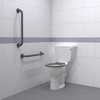 Nymas NymaPRO Close Coupled Ambulant Doc M Toilet Pack with Concealed Fixings - Grey Grab Rails