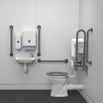 Nymas NymaPRO Low Level Doc M Toilet Pack with Steel Grab Rails and TMV3 Valve - Grey | Product Image