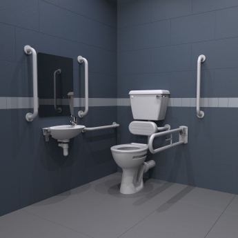 Nymas NymaPRO Low Level Doc M Toilet Pack with Steel Grab Rails - White