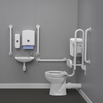 Nymas NymaPRO Low Level Doc M Toilet Pack with Steel Grab Rails - White