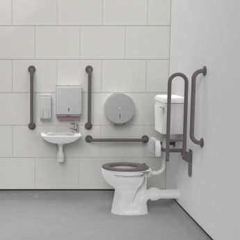 Nymas NymaPRO Low Level Doc M Toilet Pack with Stainless Steel Grab Rails - Grey | Product Image