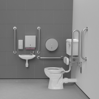 Nymas NymaPRO Low Level Doc M Toilet Pack with Stainless Steel Grab Rails - Satin