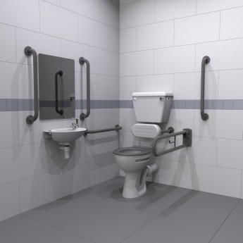 Nymas NymaPRO Low Level Doc M Toilet Pack with Steel Grab Rails and TMV3 Valve - Grey | Product Image