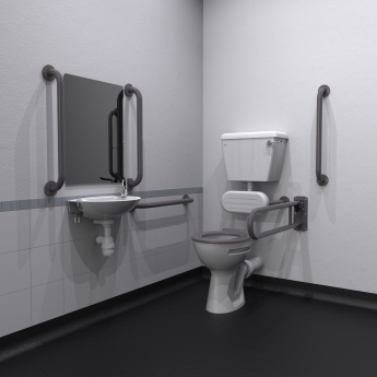 Nymas NymaPRO Low Level Doc M Toilet Pack with Stainless Steel Grab Rails and TMV3 Valve - Grey | Product Image