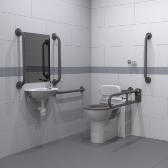 Nymas NymaPRO Back to Wall Doc M Toilet Pack with Exposed Fixings - Grey Grab Rails | Product Image