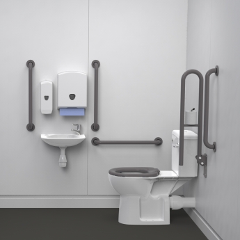 Nymas NymaPRO Rimless Close Coupled Lockable Lid Doc M Pack White - Grey Grab Rails