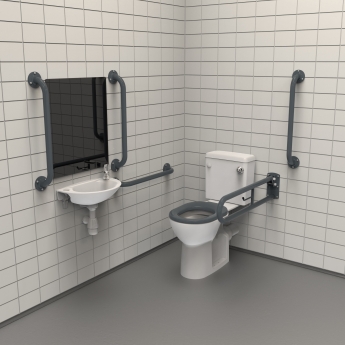 Nymas NymaPRO Rimless Close Coupled Doc M Toilet Pack with Exposed Fixings - Dark Grey Grab Rails | Product Image