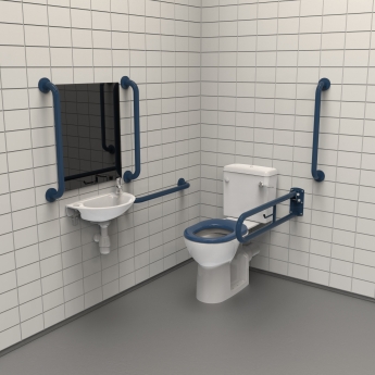 Nymas NymaPRO Rimless Close Coupled Lockable Cistern Doc M Toilet Pack with TMV3 Valve - Dark Blue Grab Rails