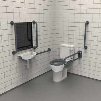 Nymas NymaPRO Rimless Close Coupled Lockable Cistern Doc M Toilet Pack with TMV3 Valve - Dark Grey Grab Rails