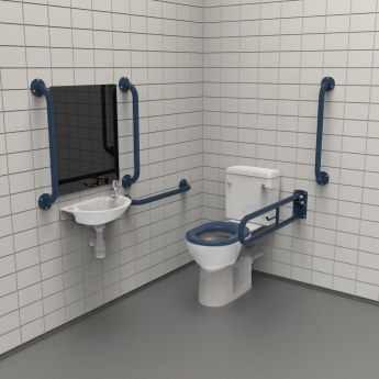 Nymas NymaPRO Rimless Close Coupled Doc M Toilet Pack with Exposed Fixings and TMV3 Valve - Dark Blue Grab Rails | Product Image