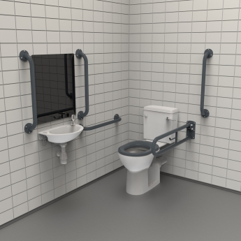 Nymas NymaPRO Rimless Close Coupled Doc M Toilet Pack with Exposed Fixings and TMV3 Valve - Dark Grey Grab Rails | Product Image