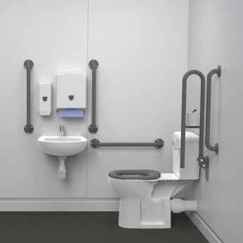 Nymas NymaPRO Rimless Close Coupled Accessible Doc M Toilet Pack with Exposed Fixings - Grey Grab Rails