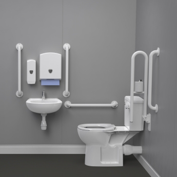 Nymas NymaPRO Rimless Close Coupled Accessible Doc M Toilet Pack with Exposed Fixings - White Grab Rails