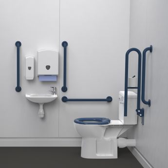 Nymas NymaPRO Rimless Close Coupled Doc M Toilet Pack with Steel Grab Rails - Dark Blue