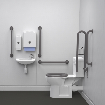 Nymas NymaPRO Rimless Close Coupled Doc M Toilet Pack with Steel Grab Rails - Grey