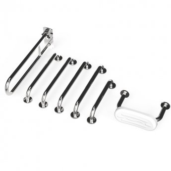 Nymas NymaPRO Concealed Fixing Grab Rails with Back Rest for Doc M Toilet Pack - Polished
