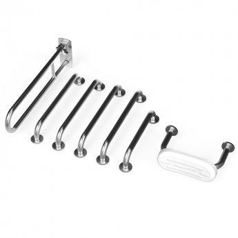 Nymas NymaPRO Concealed Fixing Grab Rails with Back Rest for Doc M Toilet Pack - Satin