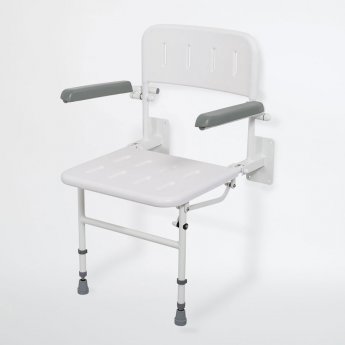 Nymas NymaPRO Wall Mounted Shower Seat with Legs Back and Arms - White