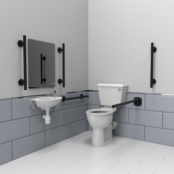 Nymas NymaSTYLE Close Coupled Doc M Toilet Pack with TMV3 Valve - Matt Black Grab Rails