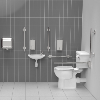 Nymas NymaSTYLE Close Coupled Doc M Toilet Pack with Seat, Lid and TMV3 Valve - Polished Grab Rails