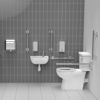 Nymas NymaSTYLE Premium Rimless RH Close Coupled Doc M Toilet Pack with TMV3 Tap - Polished Grab Rails | Product Image