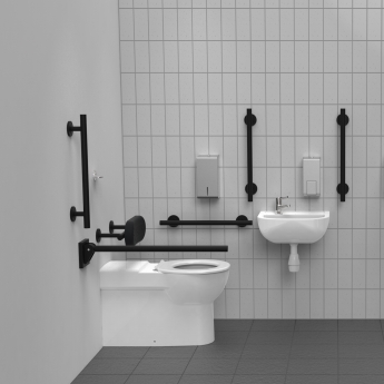 Nymas NymaSTYLE Premium Rimless LH Back to Wall Doc M Toilet Pack - Matt Black Grab Rails | Product Image