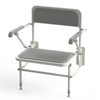 Nymas NymaSTYLE Extra Wide Wall Mounted Padded Shower Seat with Legs Back and Arms - Grey | Product Image