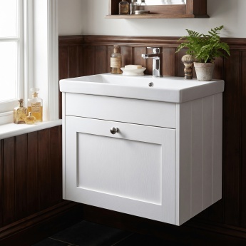 Old London Ashwick 500mm 1-Drawer Wall Hung Vanity Unit with Ceramic Basin | Product Image