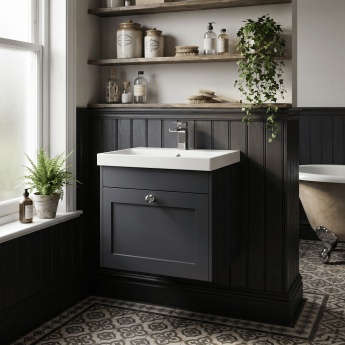 Old London Ashwick 500mm 1-Drawer Wall Hung Vanity Unit with Ceramic Basin | Product Image