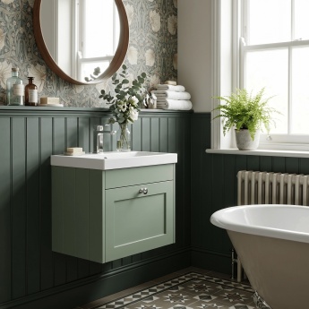 Old London Ashwick 500mm 1-Drawer Wall Hung Vanity Unit with Ceramic Basin | Product Image