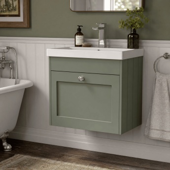 Old London Ashwick 500mm 1-Drawer Wall Hung Vanity Unit with Ceramic Basin | Product Image