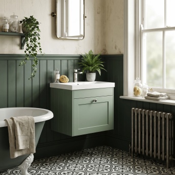 Old London Ashwick 500mm 1-Drawer Wall Hung Vanity Unit with Ceramic Basin | Product Image